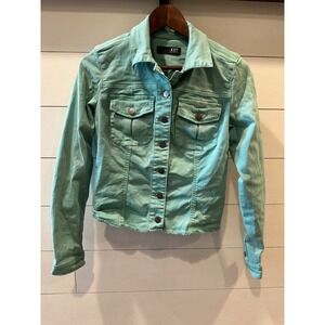 KUT from the Kloth Light Teal Denim Jacket Raw Hem Trucker Small